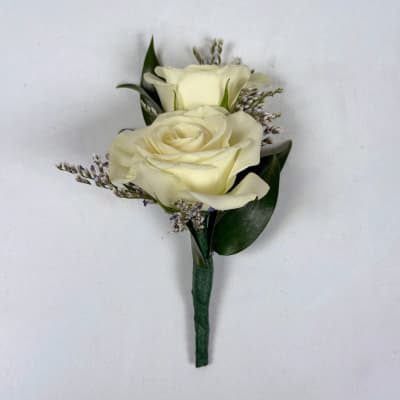White Spray Rose Limonium Boutonniere