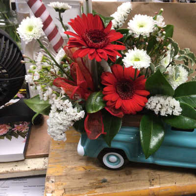 Chevy truck filled with flowers