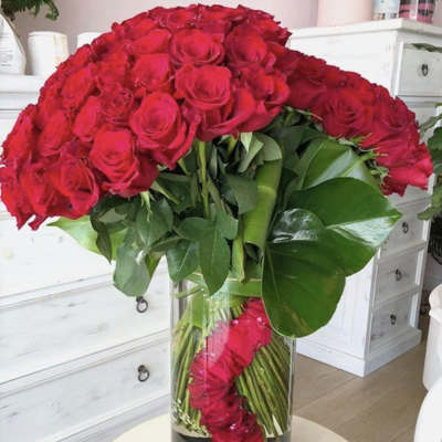 Two Level Red Roses Vase _ Same Day Delivery