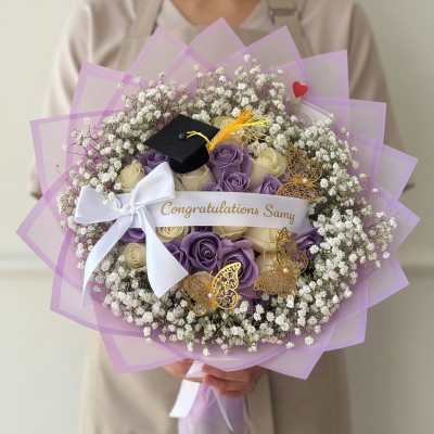 White & Lilac Graduation Bouquet
