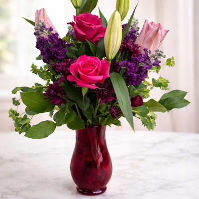 Blush Elegance Rose & Lily Vase Arrangement