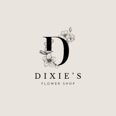Dixie's Flower Shop logo with floral line art around a large letter D