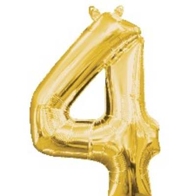 Gold foil number four balloon on a white background