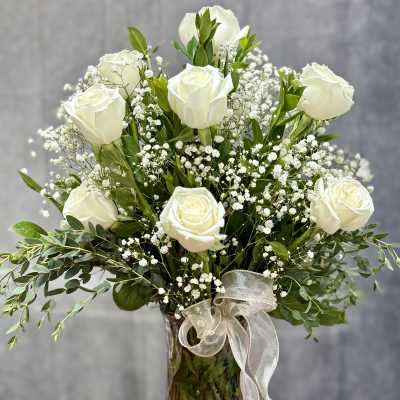 White Roses Vase