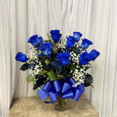 12 blue roses for him!