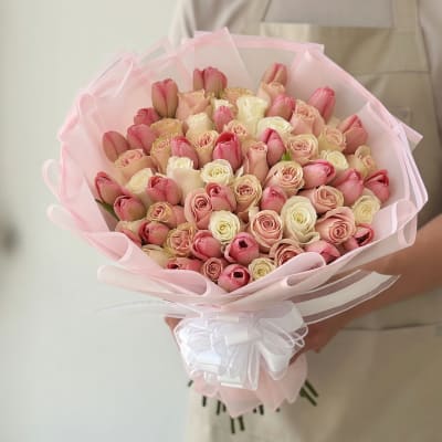 Blush Tulip & Rose Luxury Bouquet
