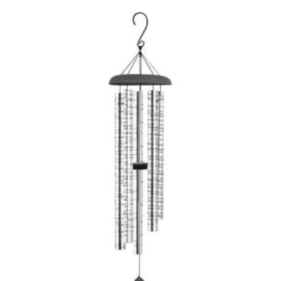 Hanging metal wind chime with a cross-shaped pendant