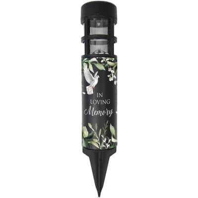 Black memorial solar light with a dove and "In Loving Memory" text