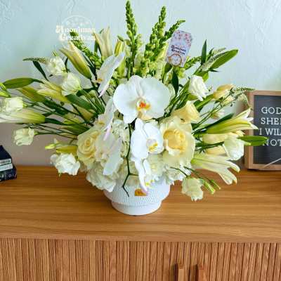 Elegant White Orchid & Lily Arrangement