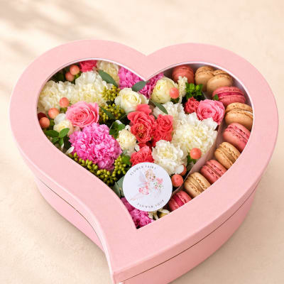 Charis' Sweet Surprise – Heart Flower Box with Macarons