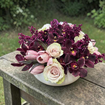 Wild Orchid Garden Bowl — Blush & Merlot Elegance
