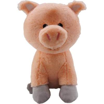 Plush pig stuffed animal with a peach body and gray feet