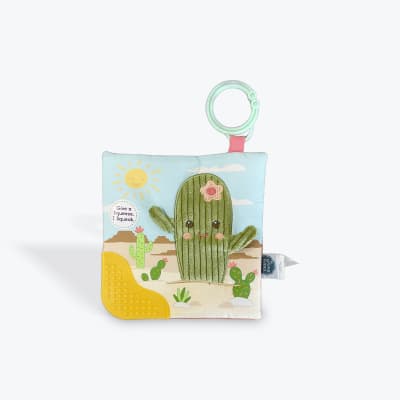 Plush cactus activity book with a clip ring and textured yellow corner