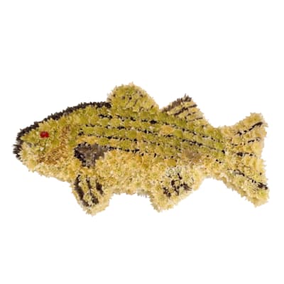 Fish-shaped floral arrangement made of pale yellow blooms