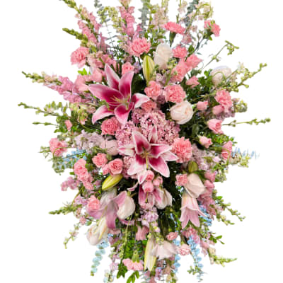 Large pink and white floral spray with lilies and roses