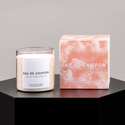 Glass candle with peach box packaging