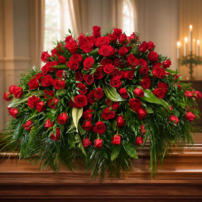 Regal Red Rose Casket Piece by Petal Perfection