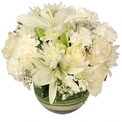 White Bubble Bowl Vase of Flowers