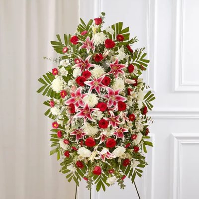 Red Rose And Lily Standing Spray