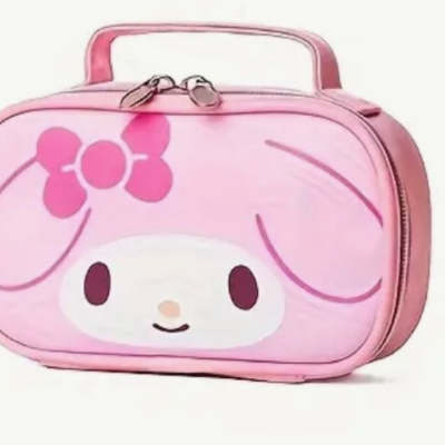 Pink character lunch bag with a handle and zipper