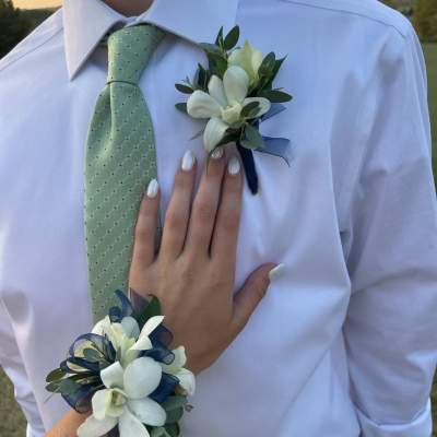 Green Orchid Corsage & Boutonniere Set