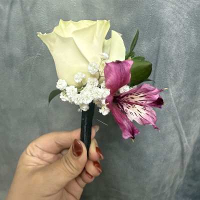 White rose plum boutonnière