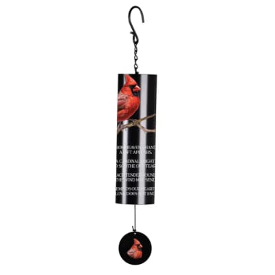 Hanging black memorial wind chime with a cardinal design