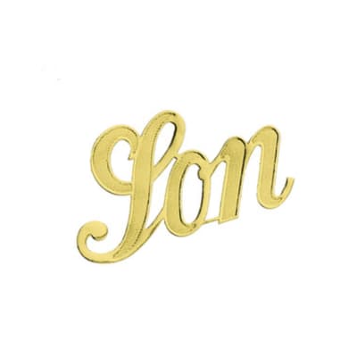 Gold script word "Jon" on a white background