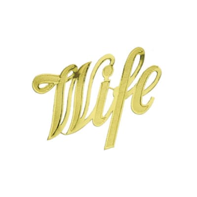 Gold script word "Wife" on a white background