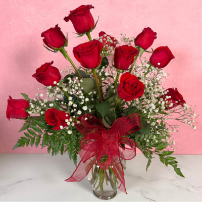 One Dozen Red Roses Vased - Classic