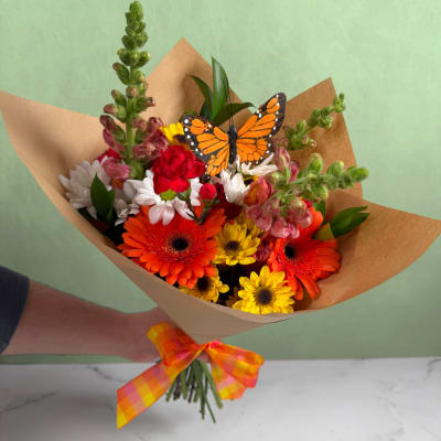 Bright Beauty Butterfly Wrapped Bouquet