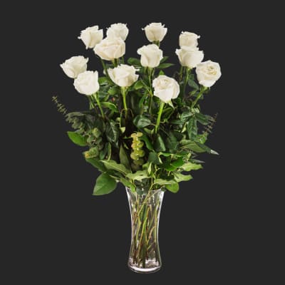 Dozen Long Stemmed White Roses by BloomNation™