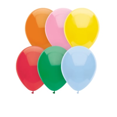 Six colorful balloons on a white background