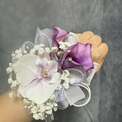 Purple lavender calla lilies corsage