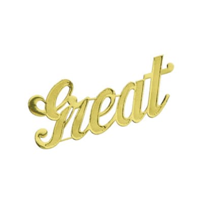 Gold script word "great" on a white background