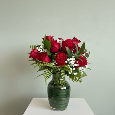 Classic 12 Red Rose Vase Arrangement