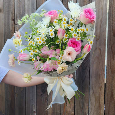 Spring Hand Wrapped Bouquet with wildflowers-Designers Choice