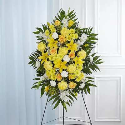 Yellow &amp; White Sympathy Standing Spray