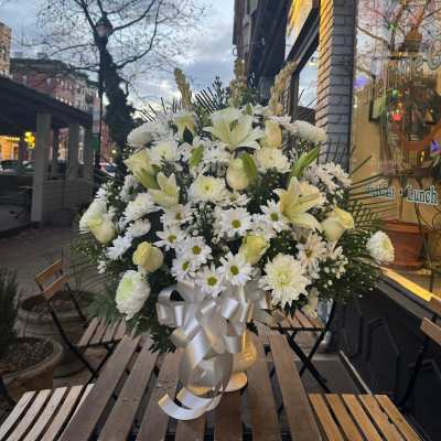 Heartfelt Tribute White Floor Basket