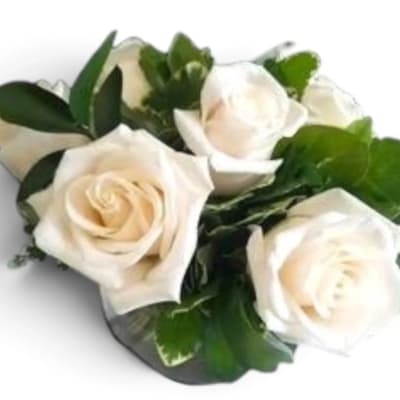 Bouquet of white roses with green foliage