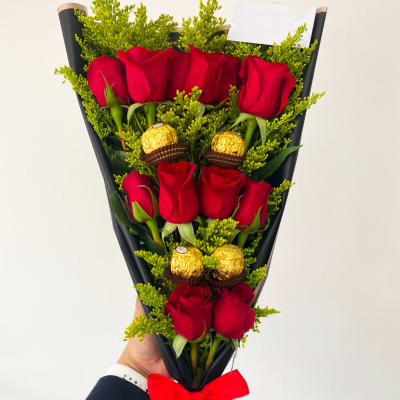 12 Red Roses with Ferrero Rocher Chocolates