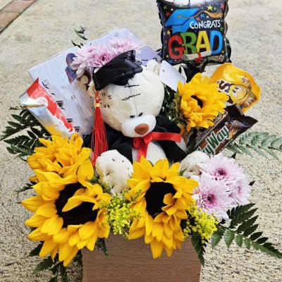 Graduation Box of Sunflowers and Chocolates