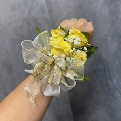 Yellow Gold spray roses wrist corsage