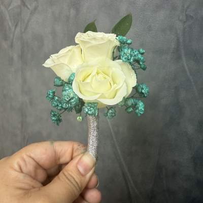 Aqua white spray Roses boutonnière