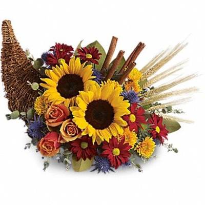 Sunflower and mixed fall bouquet with wheat and cinnamon sticks