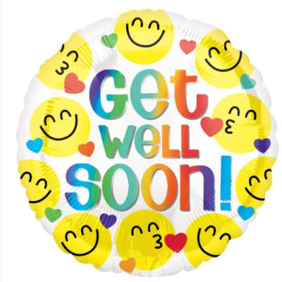 Round balloon with "Get Well Soon!" text and smiley faces