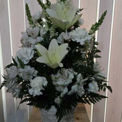 All white flower basket