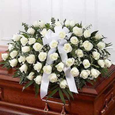 White Rose Half Casket Cover