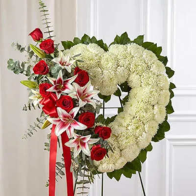 Always Remember Floral Heart Tribute Red Rose & Lily