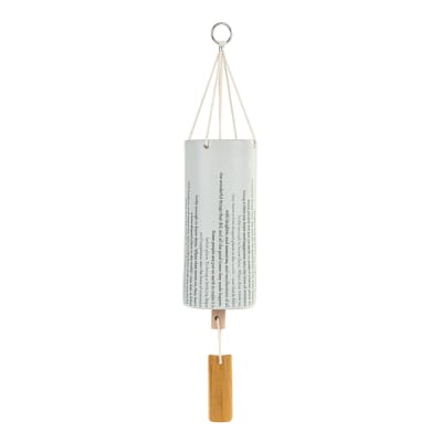 Hanging ceramic wind chime with a wooden striker
